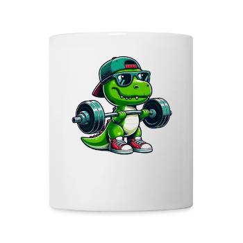 Cooler T-Rex Hantel Gewichtheber Fitness Cartoon - Tasse - Weiß - Vorne