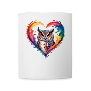 Farbige Eule Herz Design - Tasse - Weiß - Vorne