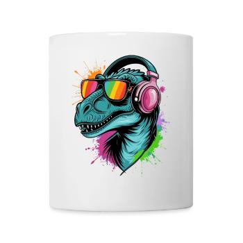 Velociraptor DJ Dino Fans Neon Graffiti Style - Mug blanc - blanc - Devant