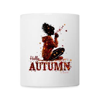 Hello Autumn – Cozy Girl and Hot Drink - Mug - white - Front