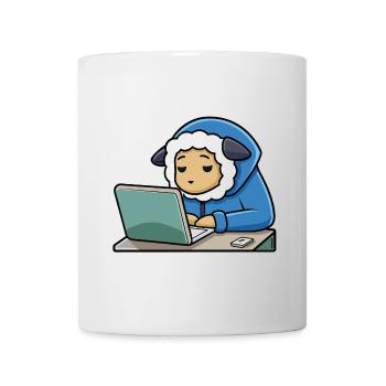 Niedliches Hacker Schaf schläft im Hoodie vorm PC - Tasse - Weiß - Vorne