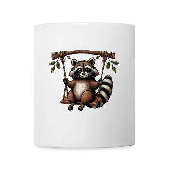 Waschbär auf Schaukel nachdenklich Spielplatz - Tasse - Weiß - Vorne