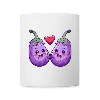 Aubergine Couple Amour Coeur Bande Dessinée - Mug blanc - blanc - Devant