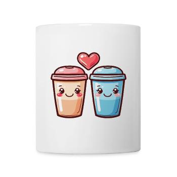 Coffee to go Paar Liebe Herz Kaffee Comic - Tasse - Weiß - Vorne