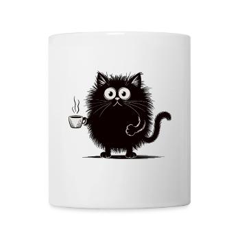 Black Cat with Coffee Shirt - Mug - white - Front
