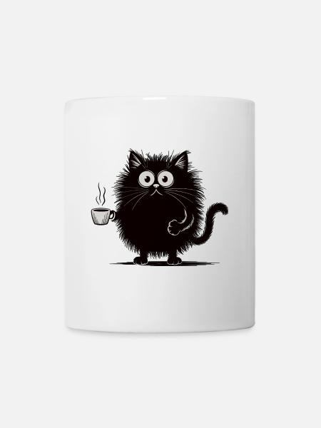 Chat noir avec chemise café - Mug blanc - blanc
