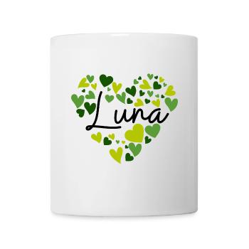 Luna Namensdesign mit herzförmigen grünen Herzen - Tasse - Weiß - Vorne