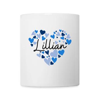 Lillian Namensdesign mit herzförmigen blauen Herzen - Tasse - Weiß - Vorne