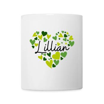 Lillian Namensdesign mit herzförmigen grünen Herzen - Tasse - Weiß - Vorne