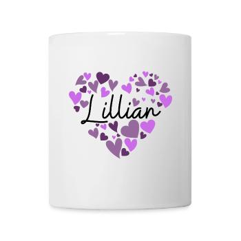 Lillian Name Design avec coeur violet en forme de cœur - Mug blanc - blanc - Devant