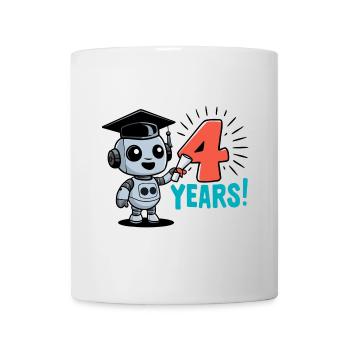 4 Jahre Geburtstag Kleiner Roboter mit Doktorhut - Tasse - Weiß - Vorne