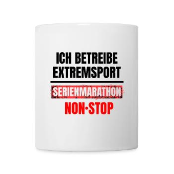 Lustiger Spruch Extremsport Serienmarathon Nonstop - Tasse - Weiß - Vorne