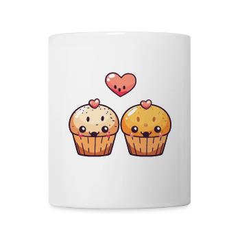 Cupcake Paar Liebe Herz Comic - Tasse - Weiß - Vorne