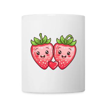 Erdbeeren Paar Liebe Herz Comic - Tasse - Weiß - Vorne