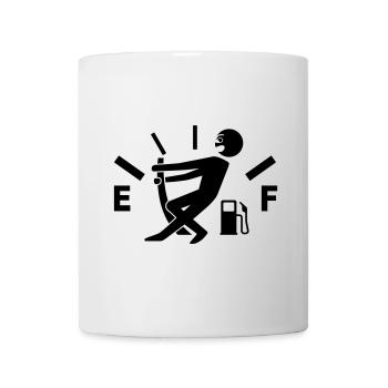 Leerer Tank - kein Sprit - Tankanzeige - Tasse - Weiß - Vorne