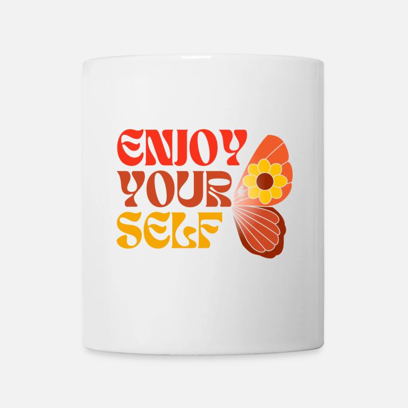 Enjoy Yourself 70ies Style Hippie Schmetterling - Tasse - Weiß