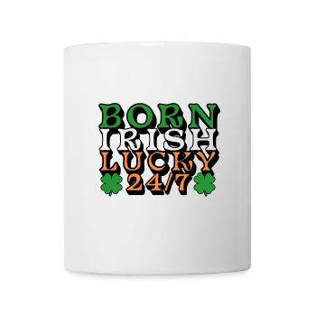 Né Irish Lucky 24h/24 et 7j/7 - avec des trèfles à quatre feuilles - Mug blanc - blanc - Devant