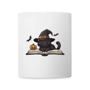 Schwarze Katze Halloween Shirt, Hexe Katze T-Shirt - Tasse - Weiß - Vorne