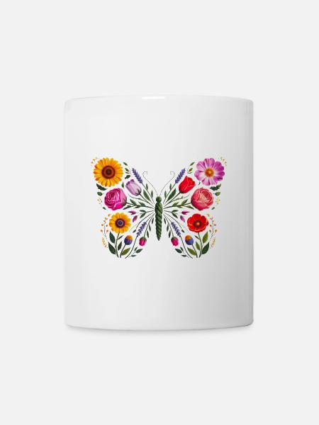 Silhouette Papillon Floral Femmes - Mug blanc - blanc