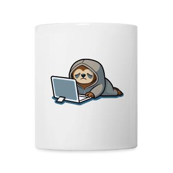 Niedliches Hacker Faultier im Hoodie vorm PC - Tasse - Weiß - Vorne