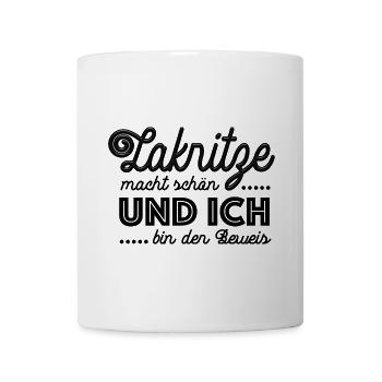 Lakritze macht schön, Lakritze naschen - Spruch - Tasse - Weiß - Vorne