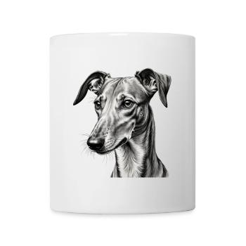 Grauer Windhund Porträt Zeichnung - Tasse - Weiß - Vorne