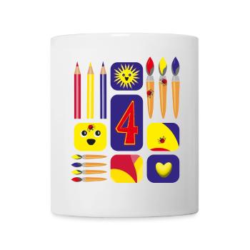 4 / Lustige vier mit Pinsel zum Kindergeburtstag. - Tasse - Weiß - Vorne