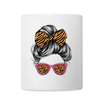 Tigre Femme Lunettes Lunettes Cheveux Noeud - Mug blanc - blanc - Devant