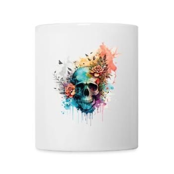Totenkopf Totenschädel Rosen Blumen Aquarell Kunst - Tasse - Weiß - Vorne