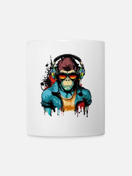 Affe Kopfhörer Sonnenbrille Gamer Zocken Musik - Tasse - Weiß