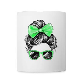 Frau Sonnenbrille Haare Schleife Mädchen Grün - Tasse - Weiß - Vorne