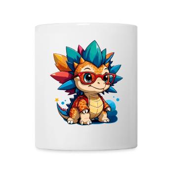 Kleiner lustiger bunter Stegosaurus mit Brille - Tasse - Weiß - Vorne