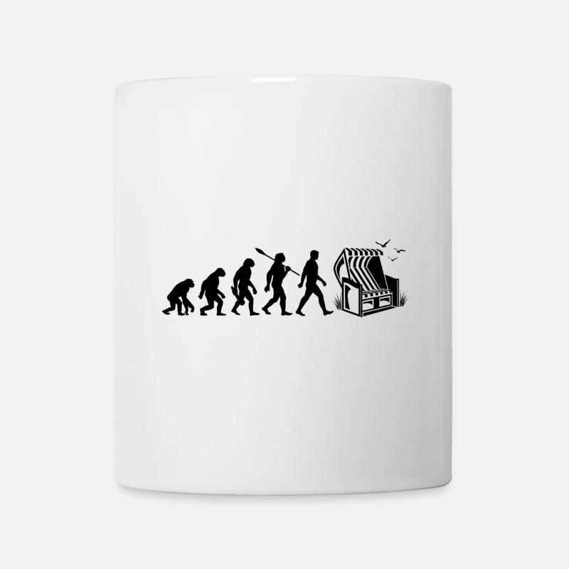 Evolution - Strandkorb - Urlaub - Meer - Möwen - Tasse - Weiß
