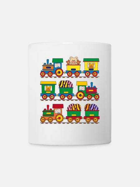 Kleine Eisenbahnen mit Teddys und Donuts - Tasse - Weiß