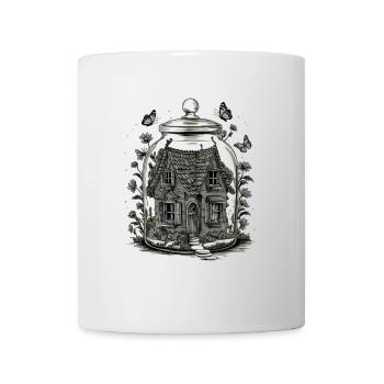 whimsical cottage in glass jar flowers butterflies - Mug - white - Front