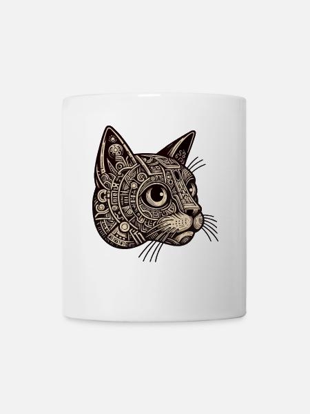 Intricate geometric cat design in earthy tones - Mug - white