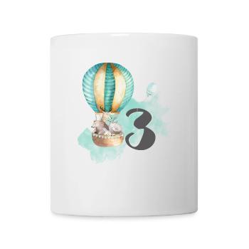 3ème anniversaire, troisième, trois, boho de montgolfière - Mug blanc - blanc - Devant