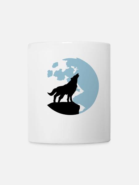 Wolf und Vollmond - Tasse - Weiß