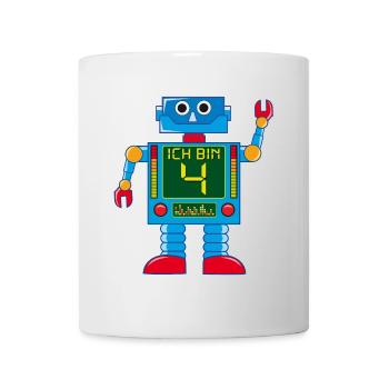 Roboter 4 Jahre 4. Geburtstag - Tasse - Weiß - Vorne