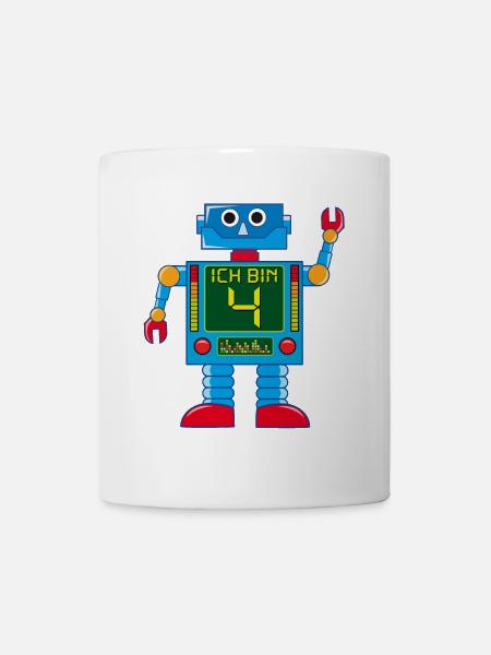 Roboter 4 Jahre 4. Geburtstag - Tasse - Weiß