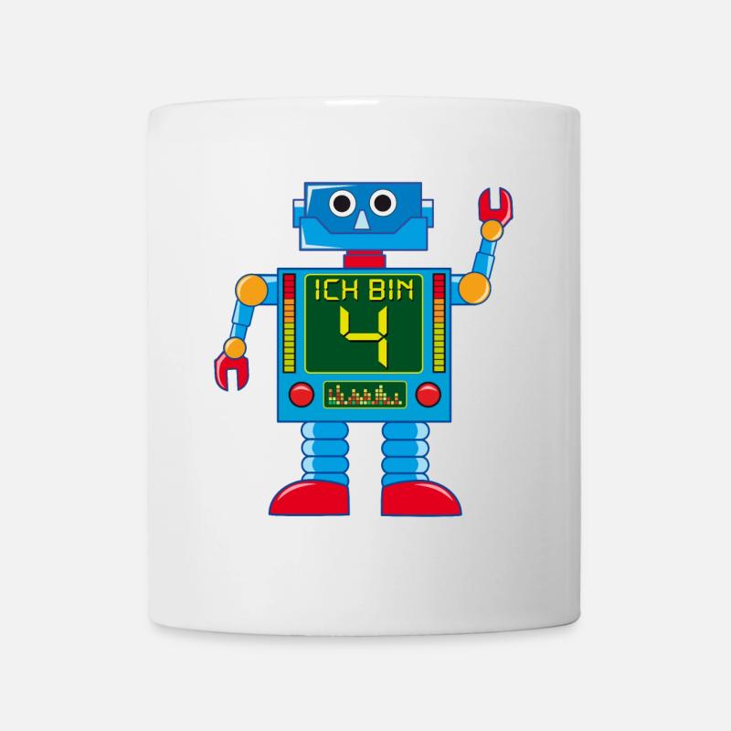 Roboter 4 Jahre 4. Geburtstag - Tasse - Weiß