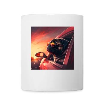 Freedom & adventure with the pug in a vintage car - Mug - white - Front