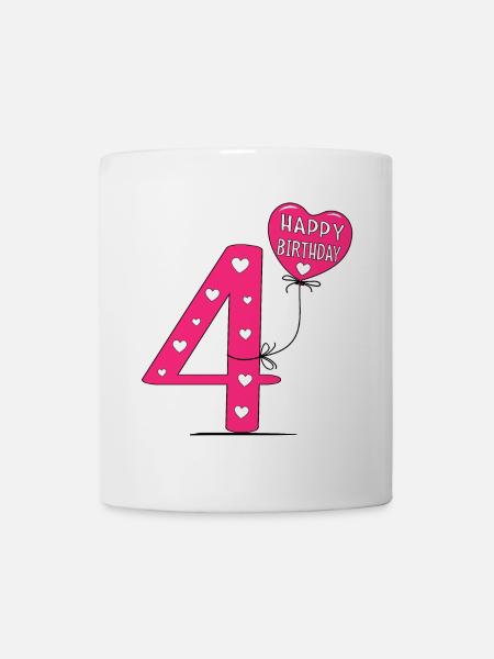4 Geburtstag Happy Birthday - Tasse - Weiß