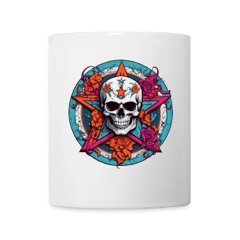 Crâne avec capuche colorée avec éléments décoratifs - Mug blanc - blanc - Devant