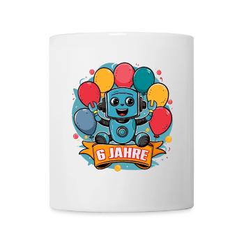 6 Jahre Kleiner Roboter mit bunten Luftballons - Tasse - Weiß - Vorne