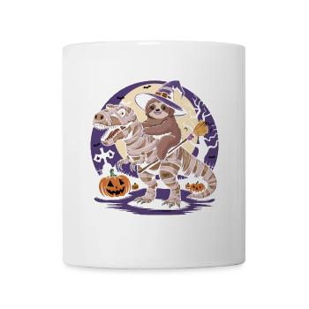 Sloth rides a dinosaur on Halloween - Mug - white - Front