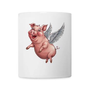 Skurriles Schwein mit Engelsflügeln Cartoon - Tasse - Weiß - Vorne