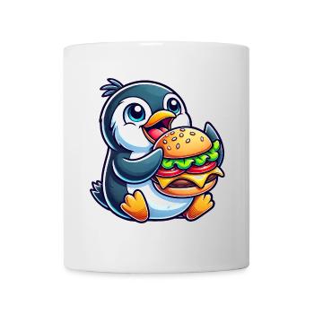 Whimsical penguin with hamburger funny chibi - Mug - white - Front