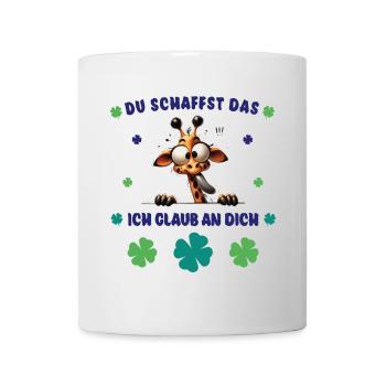 Du schaffst das! Glücksbringer Crazy Giraffe - Tasse - Weiß - Vorne