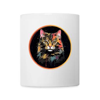 Portrait de chat mignon en technique d'aquarelle dans un cercle - Mug blanc - blanc - Devant